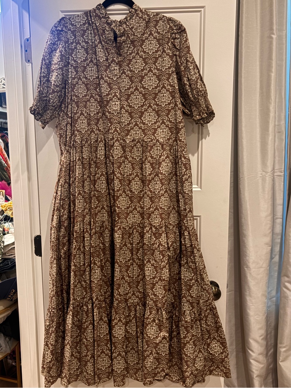 Brown Printed Tiered Maxi Dress